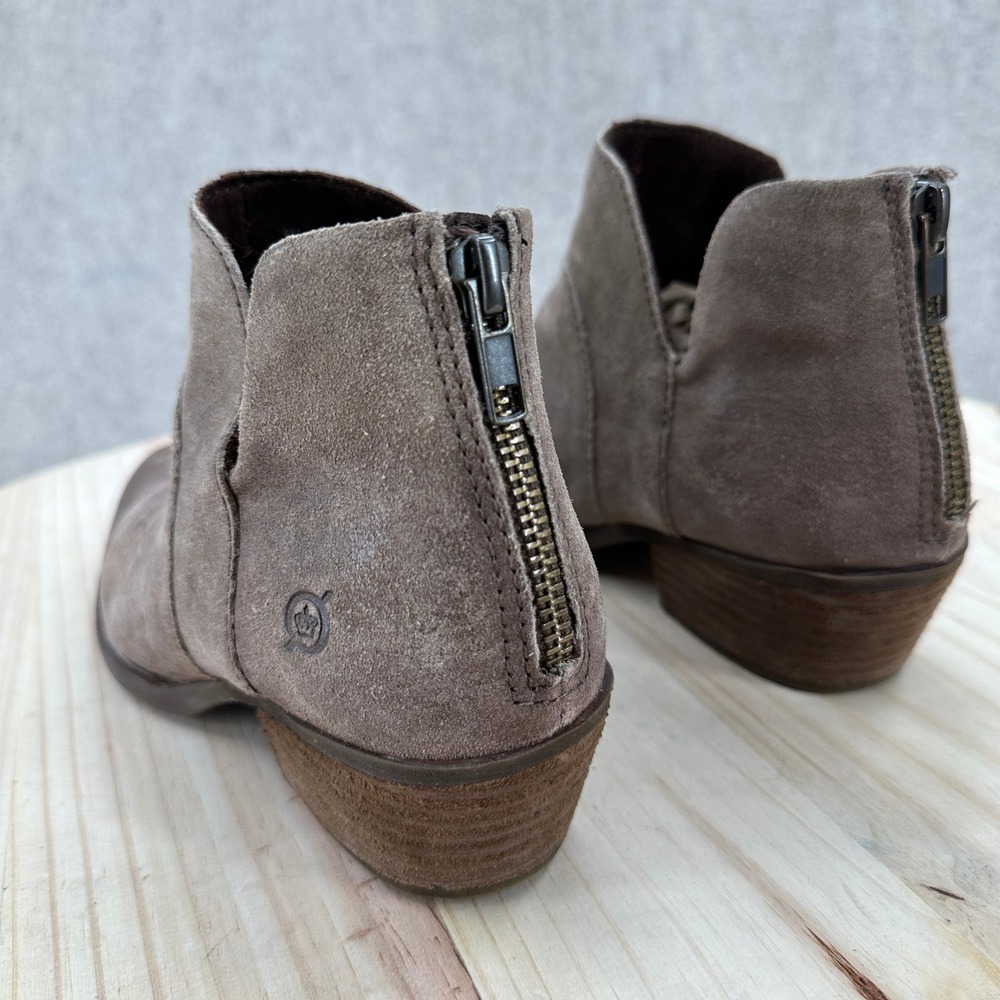Born Sherri Taupe Suede Ankle Boots Back Zip Cutout Block Heel Brown Womens 8M - Picture 4 of 14